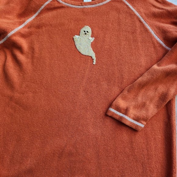 Quacker Factory Sequined Ghost Orange Linen Blend Sweater Large L - Picture 6 of 6